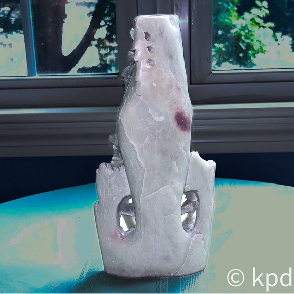 Large Heavily Carved Vintage Chinese Soapstone Vase Flower Leaf Designs - Picture 11 of 12